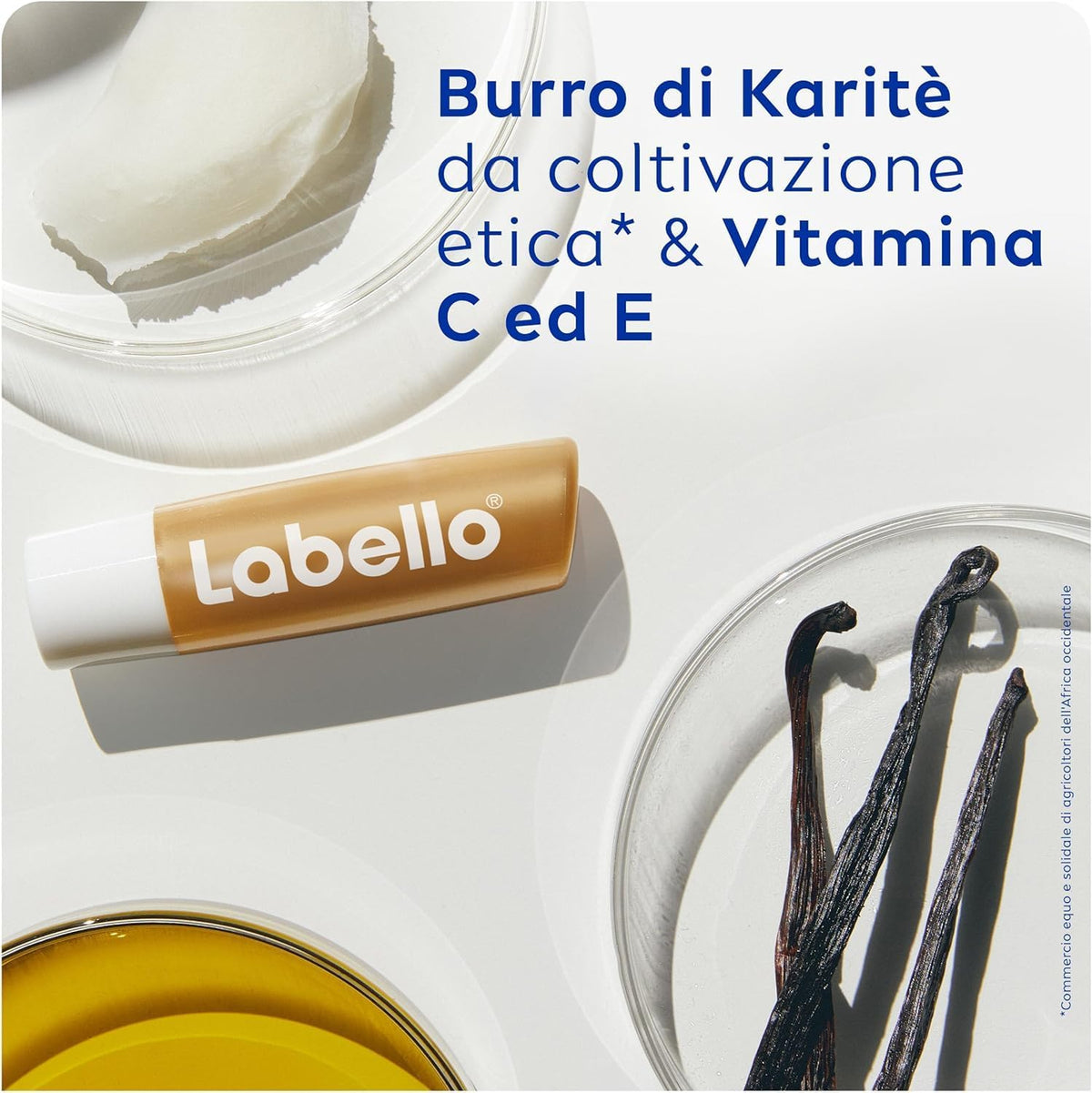 Labello Vanilla Buttercream Balsamo Labbra Burro di Karité – Burrocacao Idratante 24h 99% Ingredienti Naturali e Aroma Vaniglia