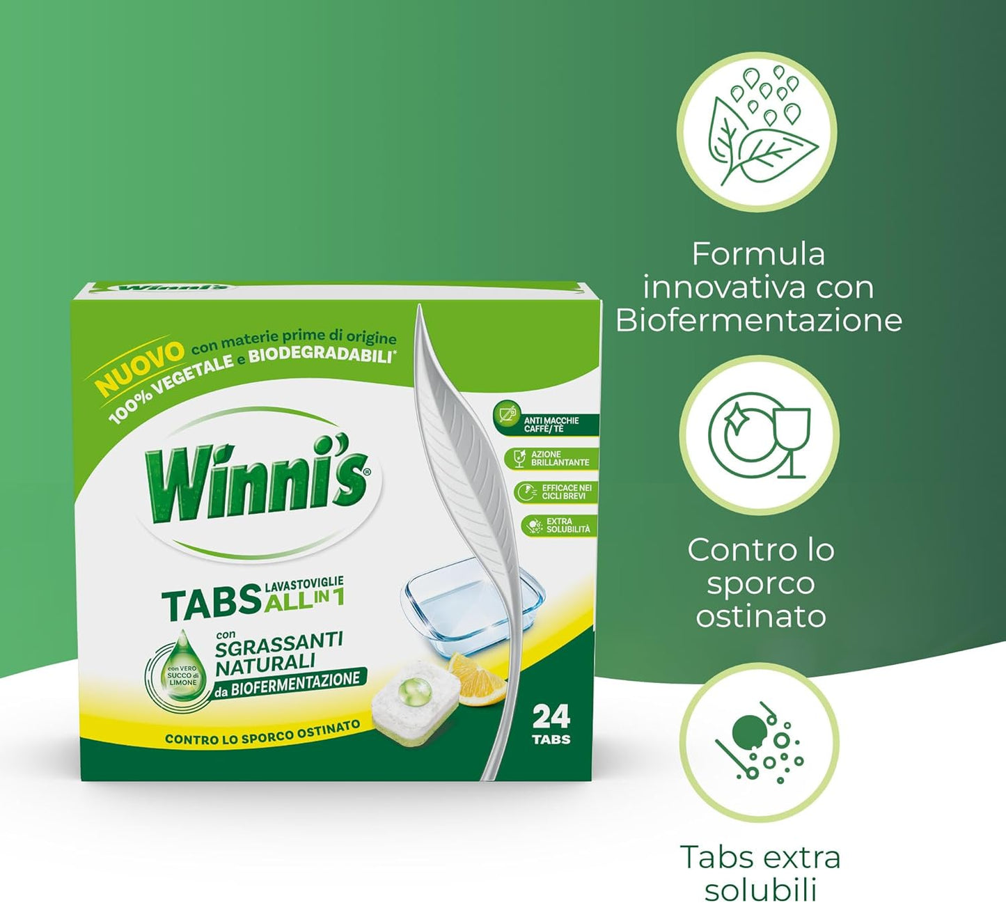 Winni's Tabs Lavastoviglie All in 1 (24pz) – Detergente Naturale in Pastiglie con Sgrassanti da Biofermentazione
