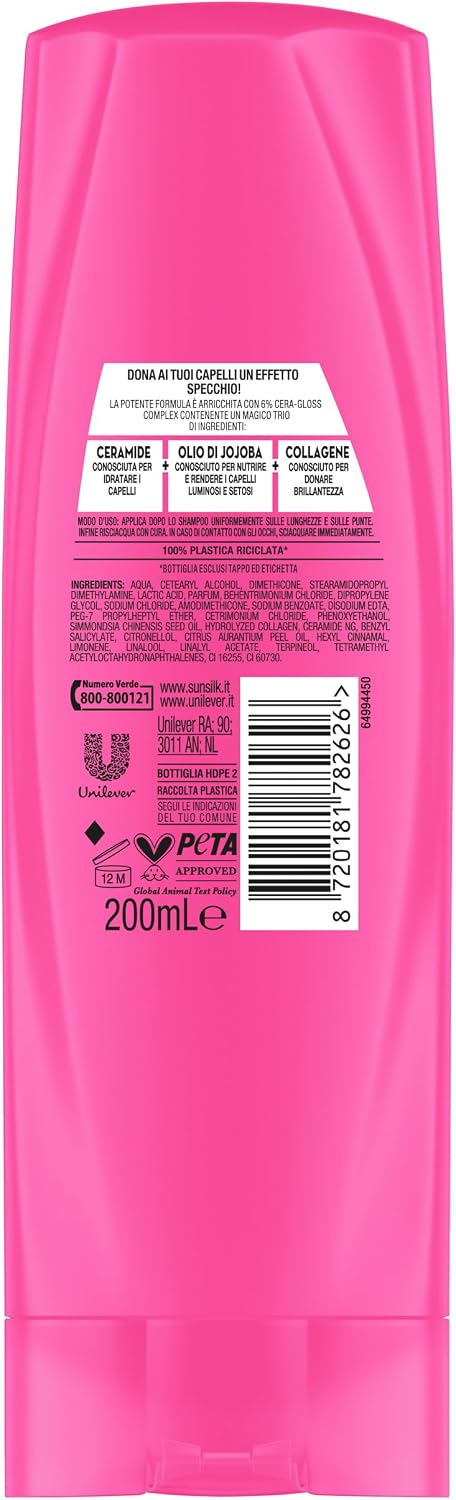 Sunsilk Scintille di Luce Balsamo 200ml – Effetto Specchio con 6% Cera-Gloss Complex, Ceramide, Olio di Jojoba e Collagene