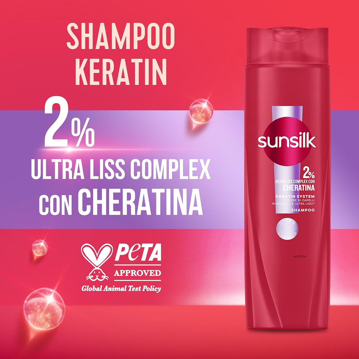 Sunsilk Shampoo Ultra Liss Complex 250ml | 2% Cheratina | Liscio Perfetto 72h | Azione Rimpolpante e Anti-Crespo