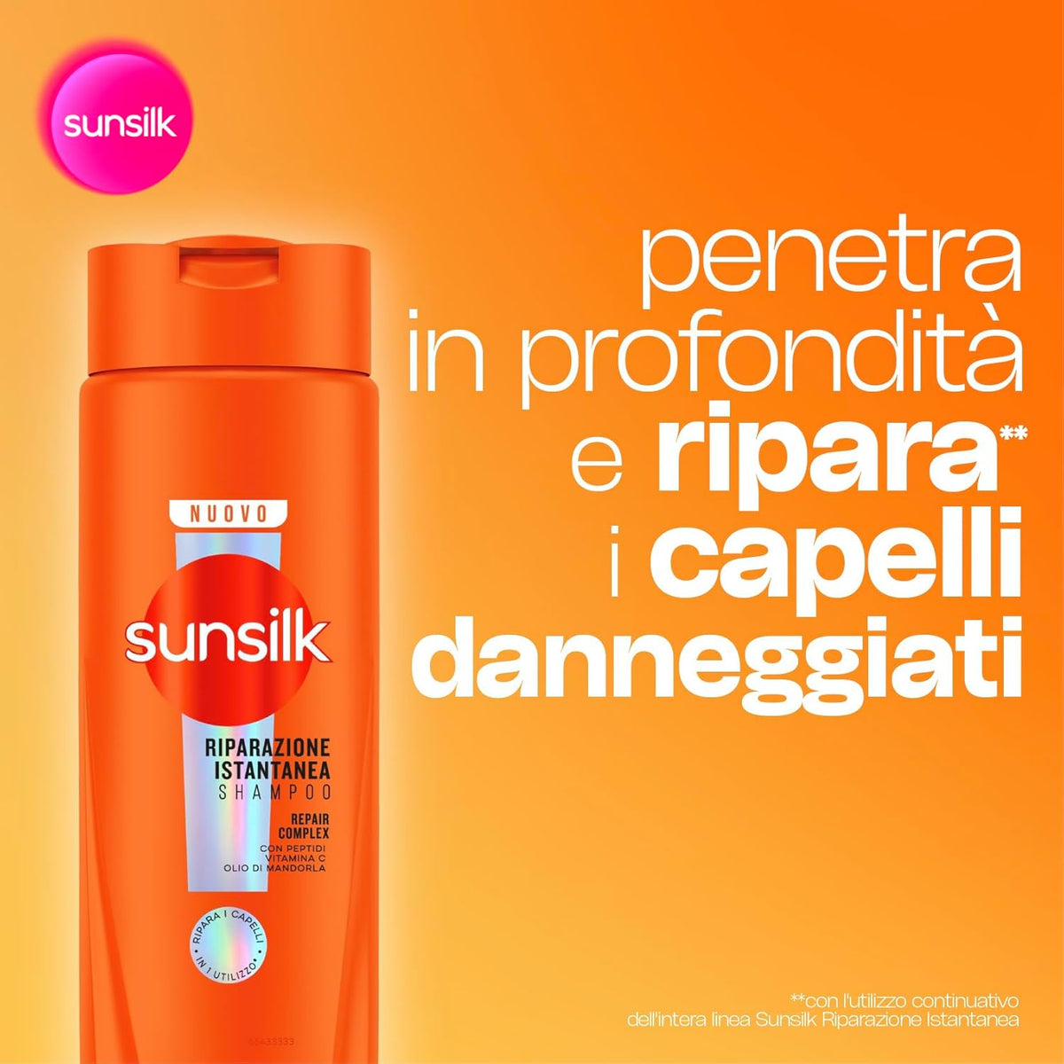 Sunsilk Shampoo Riparazione Istantanea 250 ml – Con Repair Complex, Peptidi, Vitamina C e Olio di Mandorla – Rigenerazione Profonda e Soluzione Anticrespo per Capelli Danneggiati