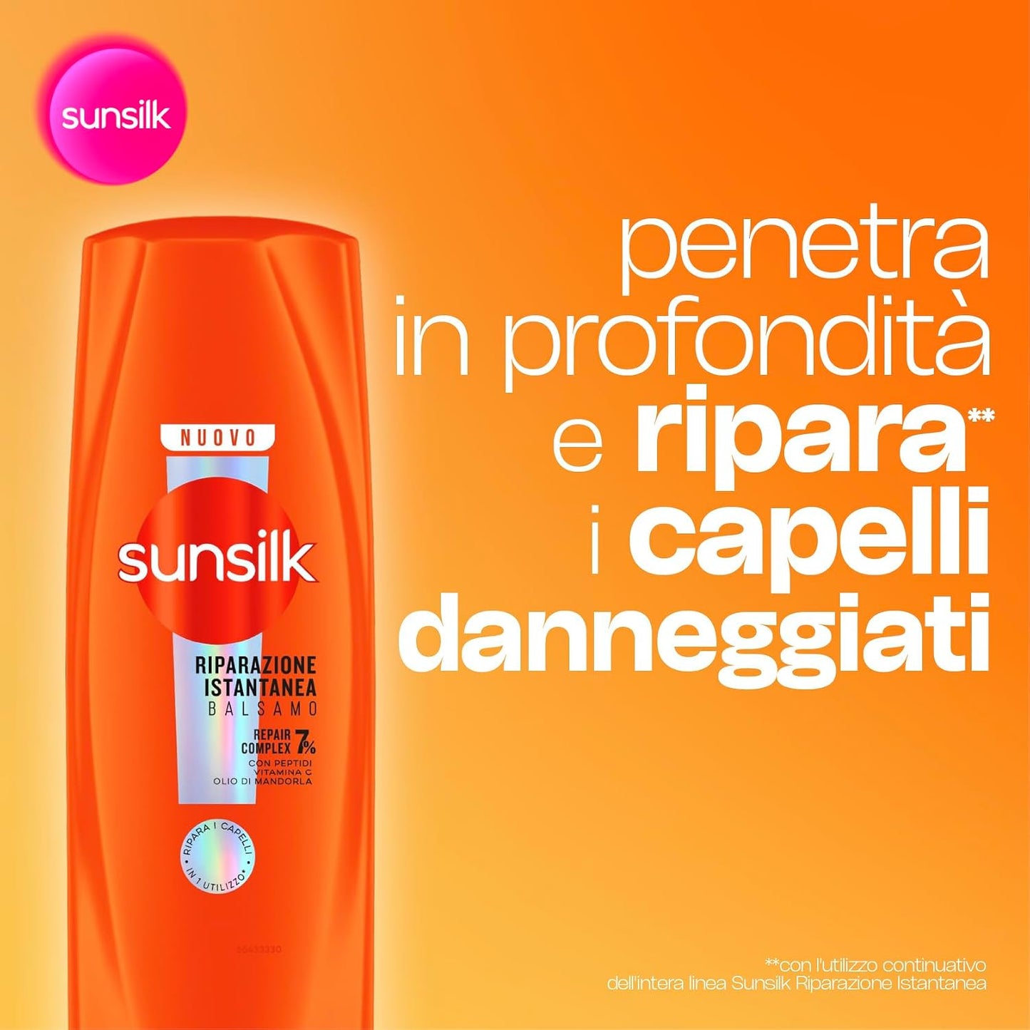 Sunsilk Riparazione Istantanea Balsamo 200ml – 7% Repair Complex con Peptidi, Vitamina C e Olio di Mandorla per Capelli Danneggiati