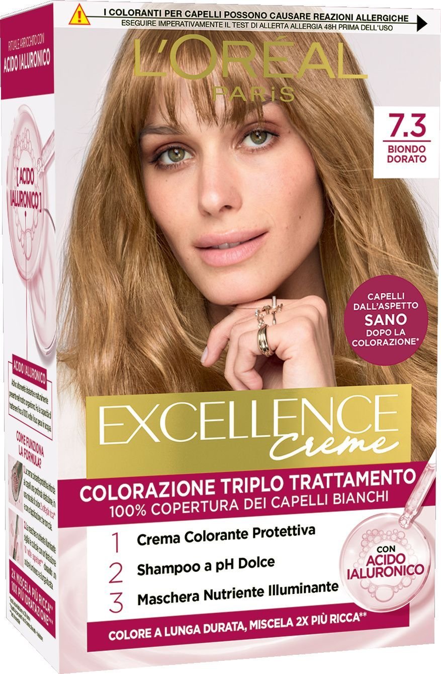 L'Oréal Paris Excellence Crème – Colorazione Permanente Triplo Trattamento con Acido Ialuronico – 100% Copertura Capelli Bianchi