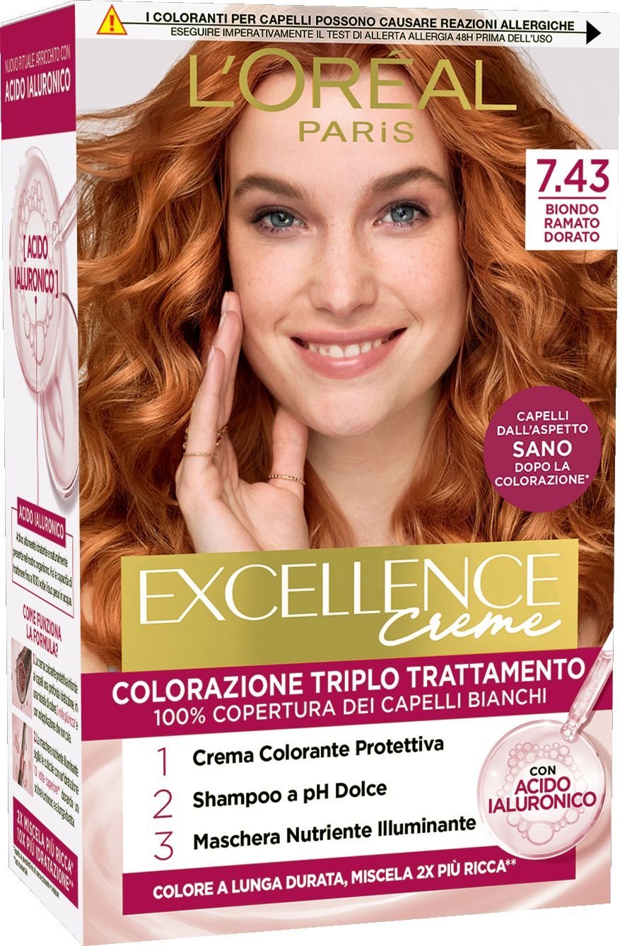 L'Oréal Paris Excellence Crème – Colorazione Permanente Triplo Trattamento con Acido Ialuronico – 100% Copertura Capelli Bianchi