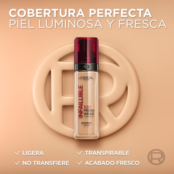 L'Oréal Paris Infaillible 32H Fresh Wear Fondotinta Fluido Idratante con Vitamina C e SPF 25 – La Soluzione Coprente e Ultra-Traspirante a Lunga Tenuta Non-Stop