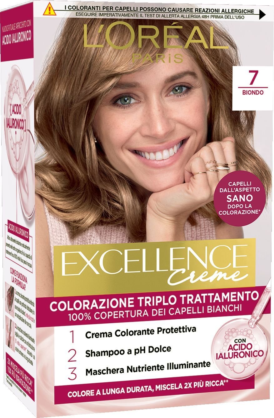 L'Oréal Paris Excellence Crème – Colorazione Permanente Triplo Trattamento con Acido Ialuronico – 100% Copertura Capelli Bianchi