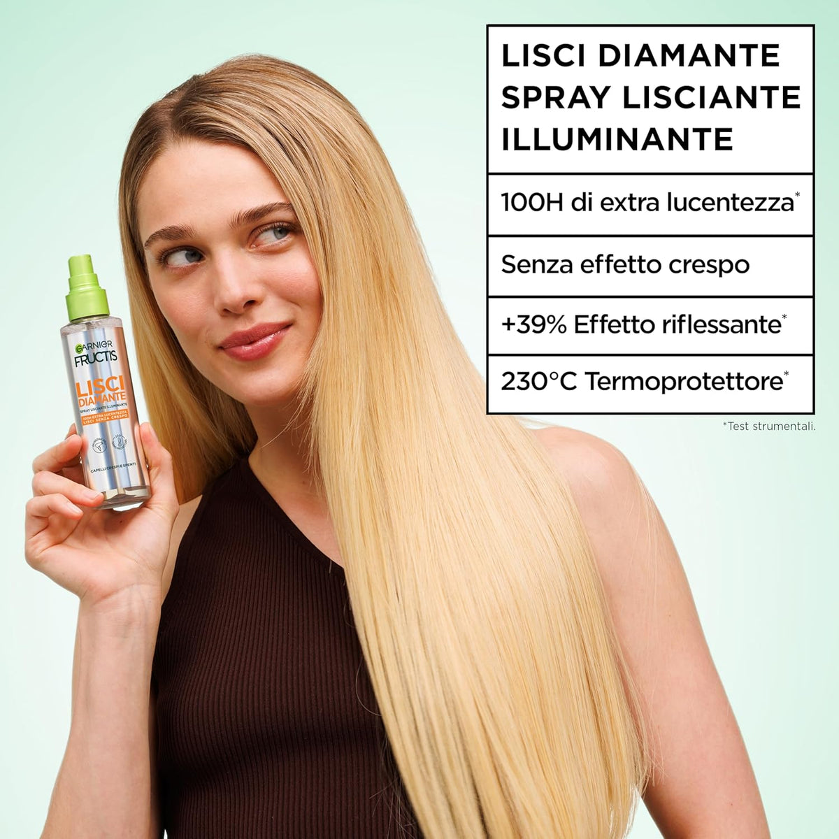Garnier Fructis Lisci Cheratina Spray Lisci Diamante (150ml) – Termoprotettore 230°C con Cheratina Vegetale e Olio d'Argan – 100H Extra Lucentezza