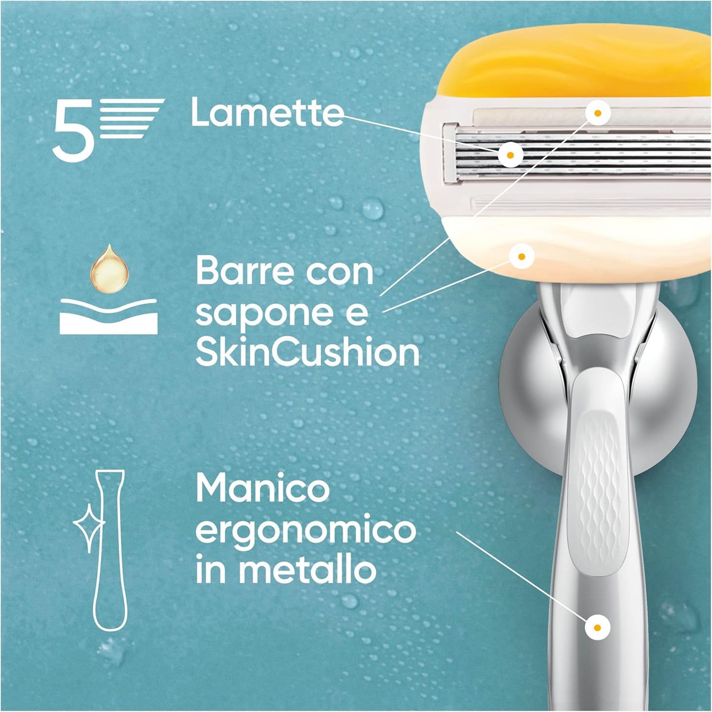 Gillette Venus Pro ComfortGlide Coconut – Rasoio Donna con Manico in Metallo, 2 Ricariche e Gancio Doccia – Per Pelle Secca
