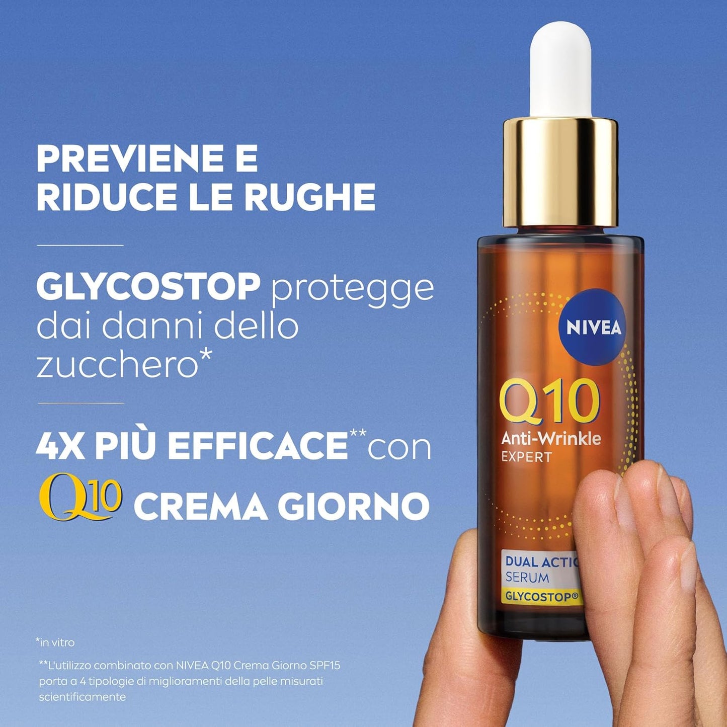 NIVEA Q10 Anti-Rughe Expert Siero Doppia Azione 30 ml con Glycostop – Trattamento Viso Intensivo per Ridurre le Rughe Profonde e Contrastare la Glicazione Cutanea