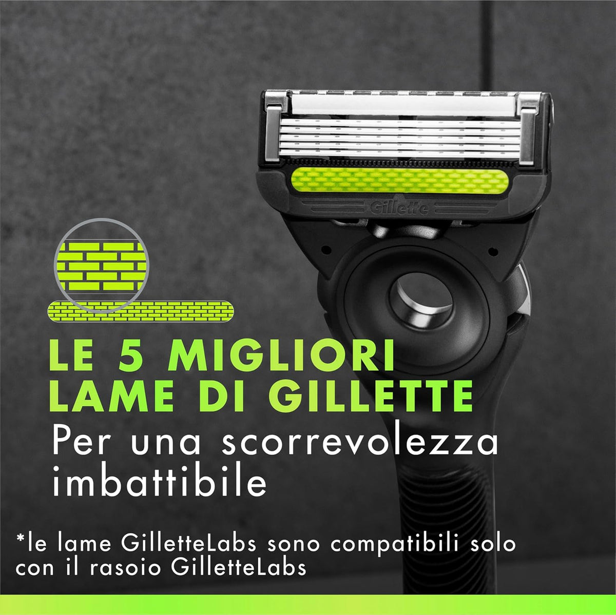 Gillette Labs Face Lamette di Ricambio Rasoio Uomo Pacco Risparmio 7 Testine – 5 Lame d'Eccellenza e Lubrastrip Everglide™