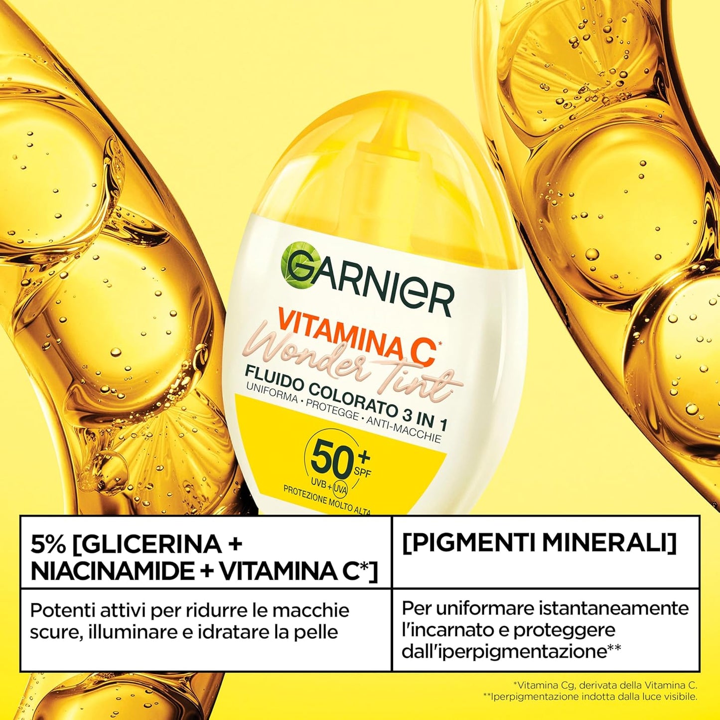 Garnier Vitamina C Wonder Tint Fluido Colorato 3 in 1 SPF50+ Light – Uniformante Viso Anti-Macchie