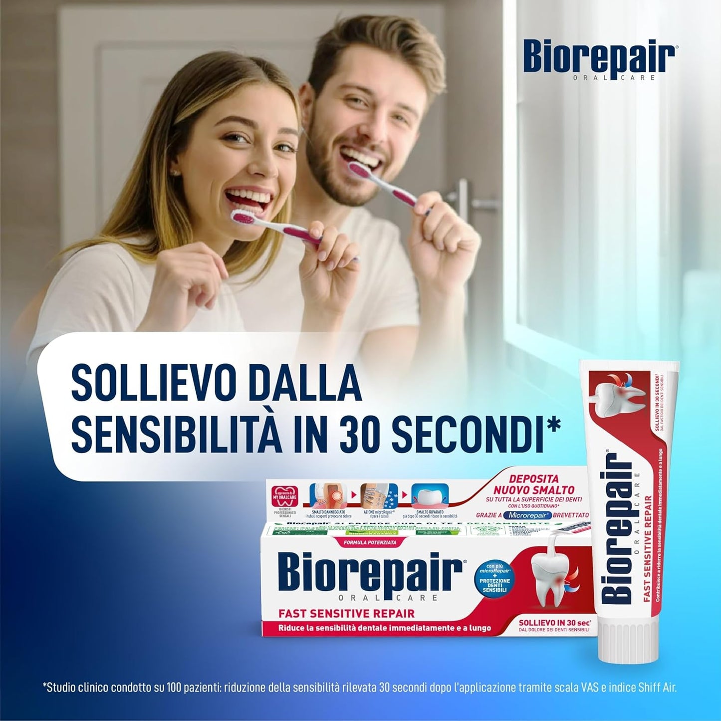 Biorepair Dentifricio Fast Sensitive Repair 60 ml | Ripara Smalto e Dentina con microRepair® | Sollievo Immediato dalla Sensibilità Dentale | Senza Fluoro | 100% Smalto Riparato