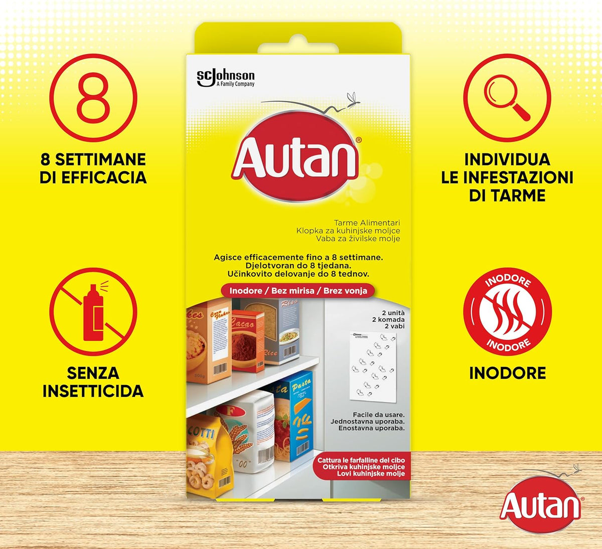Autan Trappole Antitarme Alimentari | 2 Unità | Inodore e Senza Insetticidi | Protezione 8 Settimane | Monitoraggio Farfalline del Cibo
