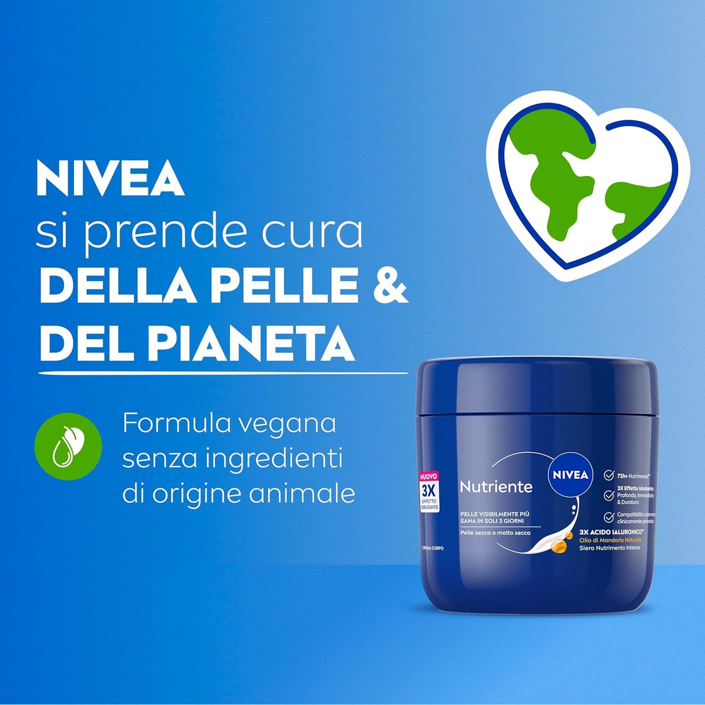 NIVEA Crema Corpo Nutriente Olio di Mandorla e Acido Ialuronico – Soluzione Idratante 72 Ore per Rigenerare la Pelle Molto Secca