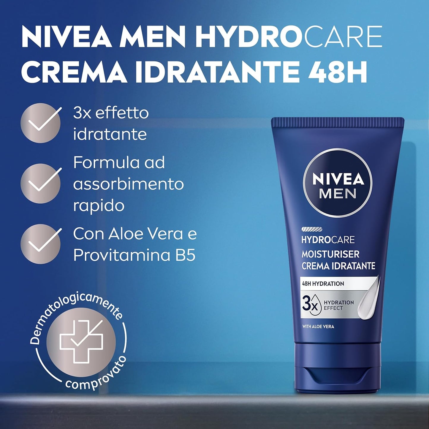 NIVEA MEN Crema Viso Idratante 24h 75ml – Aloe Vera & Pro-Vitamina B5 – Protezione UVA/UVB Anti-Invecchiamento per Pelle Secca