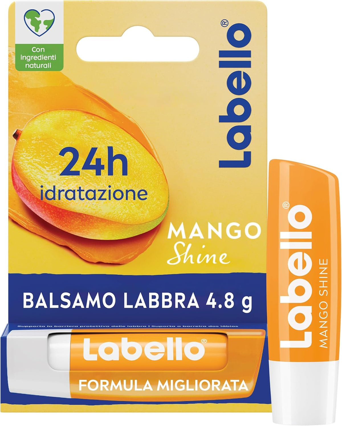 Labello Mango Shine Burrocacao 4.8g Burro di Karité – Balsamo Labbra Vegano Idratazione 24h e Tocco Fruttato