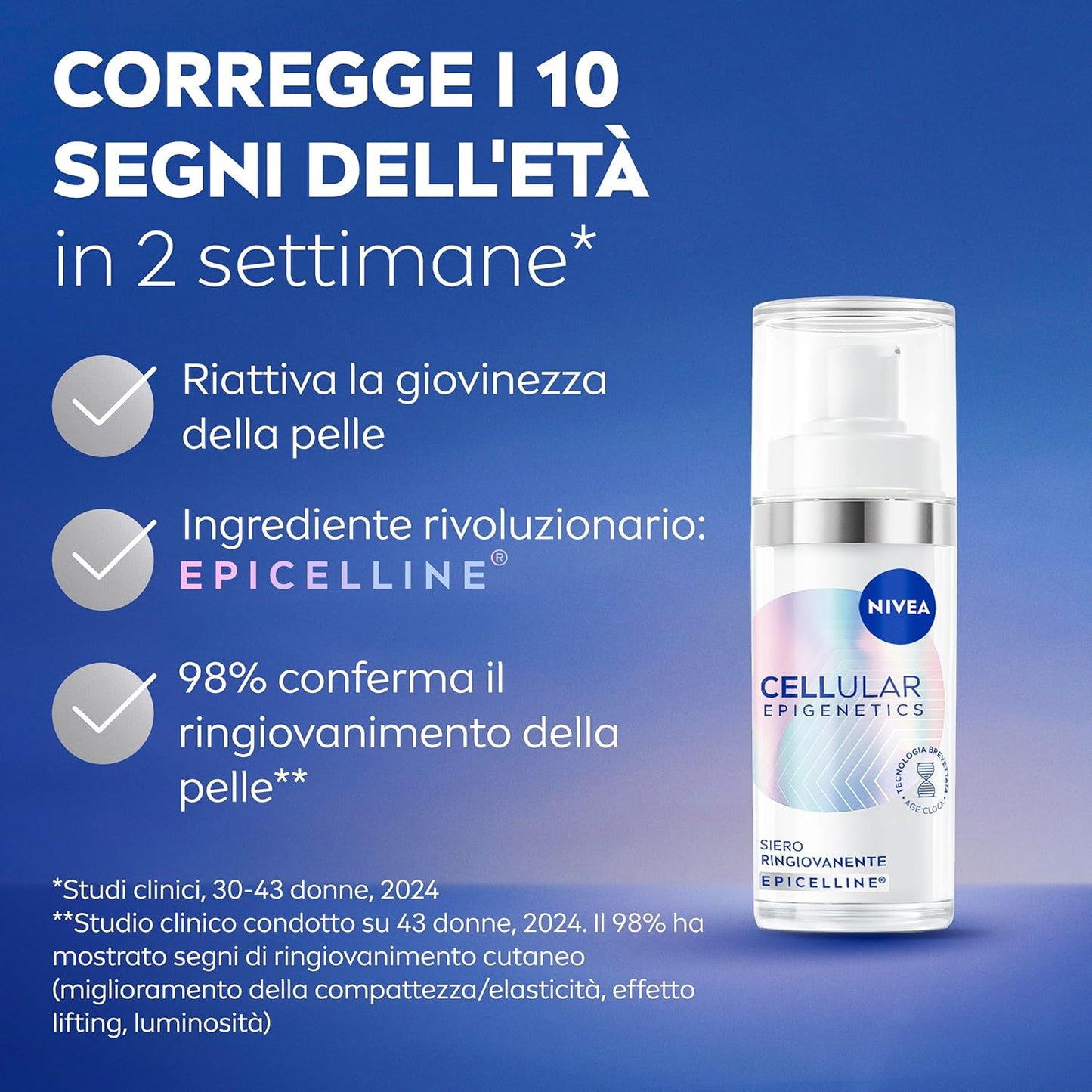 NIVEA Cellular Epigenetics Siero Ringiovanente 30ml – Con Epicelline e 3 Tipi di Acido Ialuronico – Tecnologia Brevettata Age Clock
