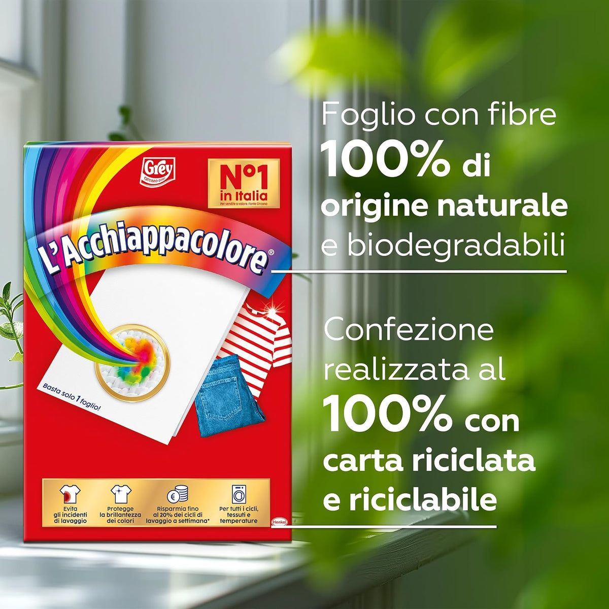 Grey Acchiappacolore Massima Protezione | 22 Fogli (20+2 Omaggio) | Tecnologia Calamita Anti-Trasferimento | 100% Fibre Naturali e Biodegradabili