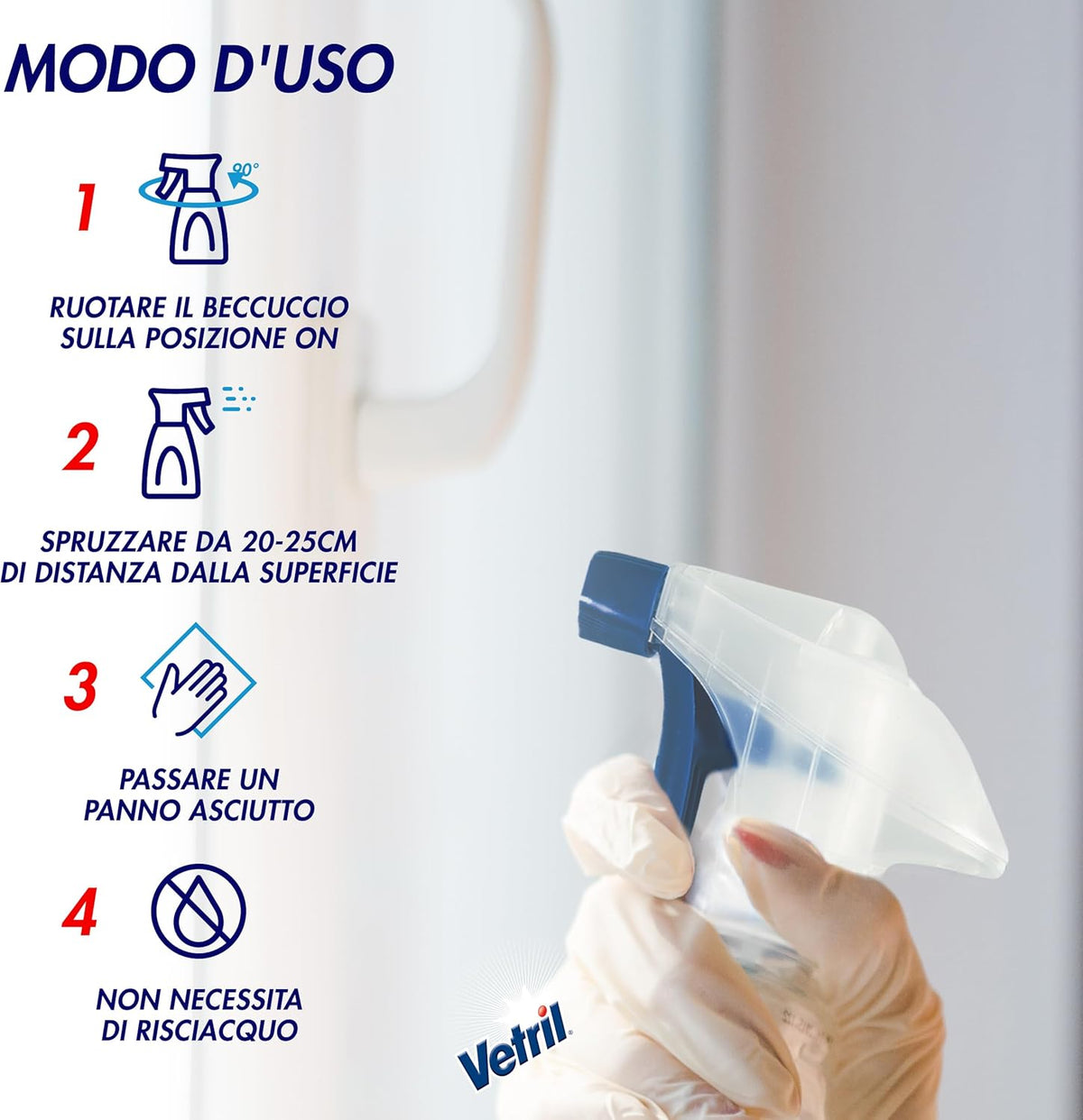 Vetril Igienizzante Spray 650ml | Detergente Multiuso con Alcool | Azione Meccanica Anti-Germi e Batteri | Trasparenza Zero Aloni Senza Risciacquo