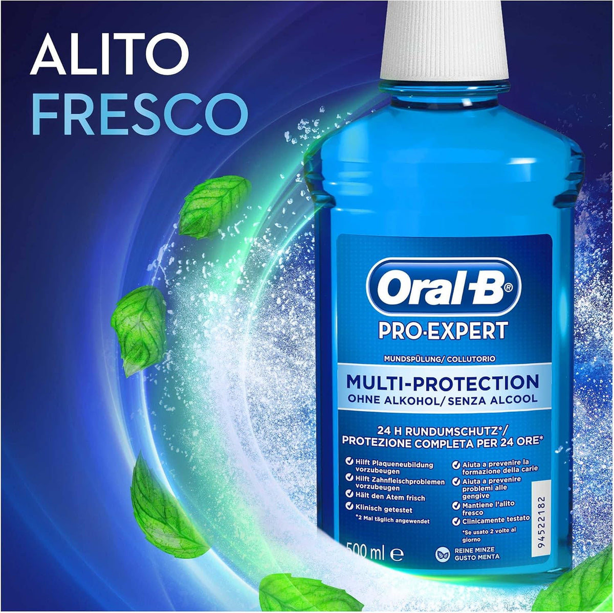 Oral-B Pro-Expert Collutorio Multi-Protection 500 ml | Protezione 24 Ore Senza Alcool | Azione Antibatterica Anti-Placca e Gengivite | pH Bilanciato