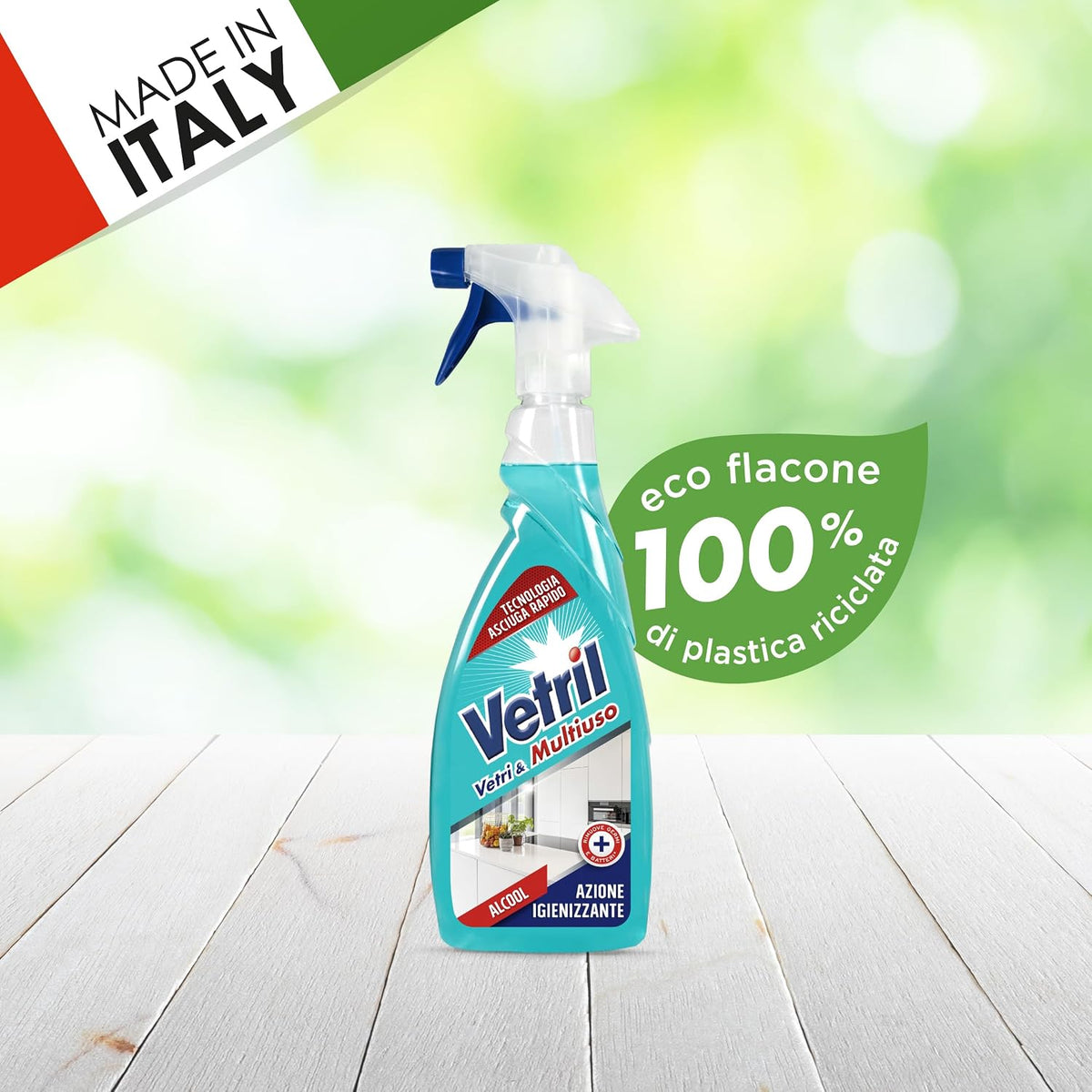 Vetril Igienizzante Spray 650ml | Detergente Multiuso con Alcool | Azione Meccanica Anti-Germi e Batteri | Trasparenza Zero Aloni Senza Risciacquo