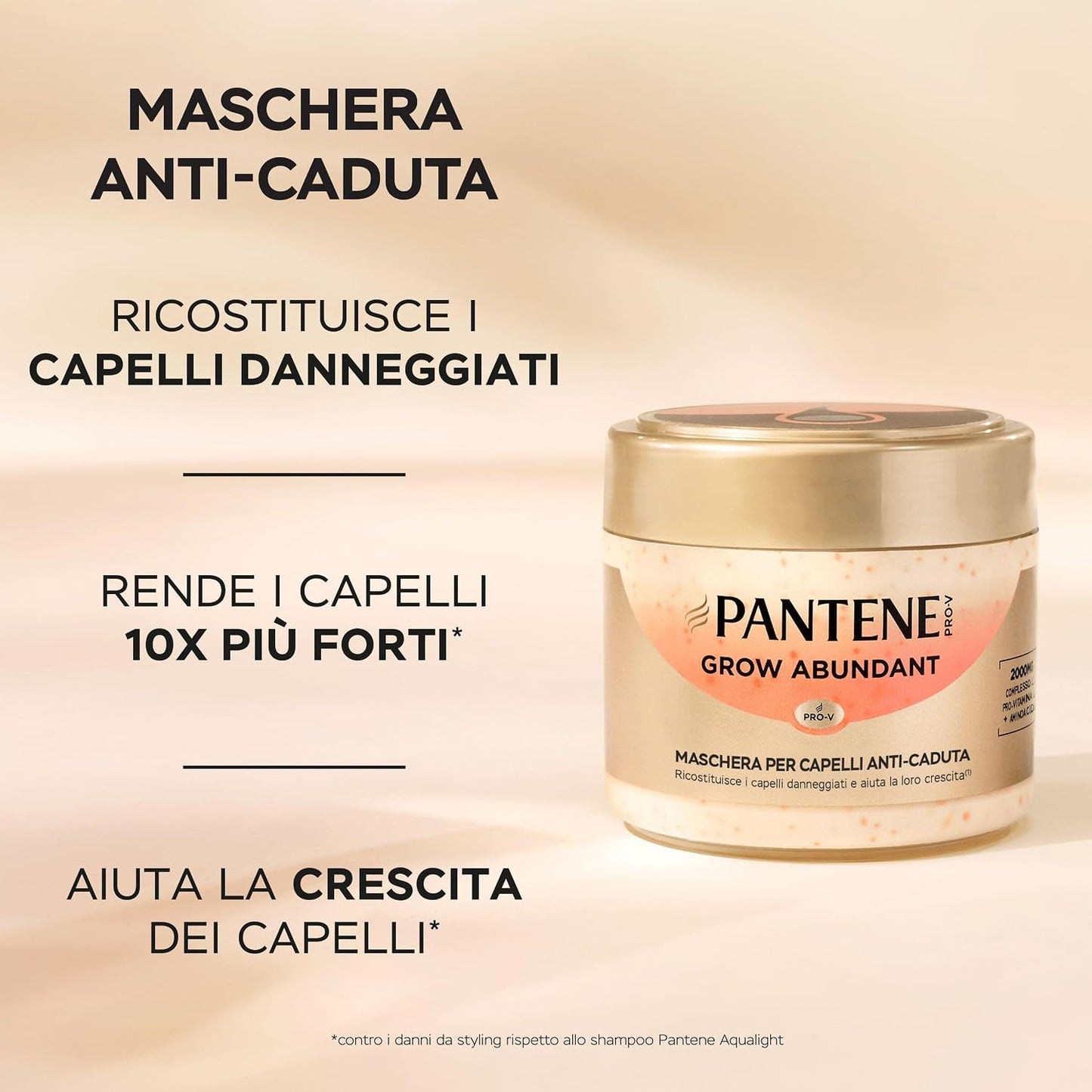Pantene Pro-V Grow Abundant Maschera Anti-Caduta 300ml 2000mg Pro-V B5 e Aminoacidi – Capi 10 Volte Più Forti e Resistenti alla Rottura