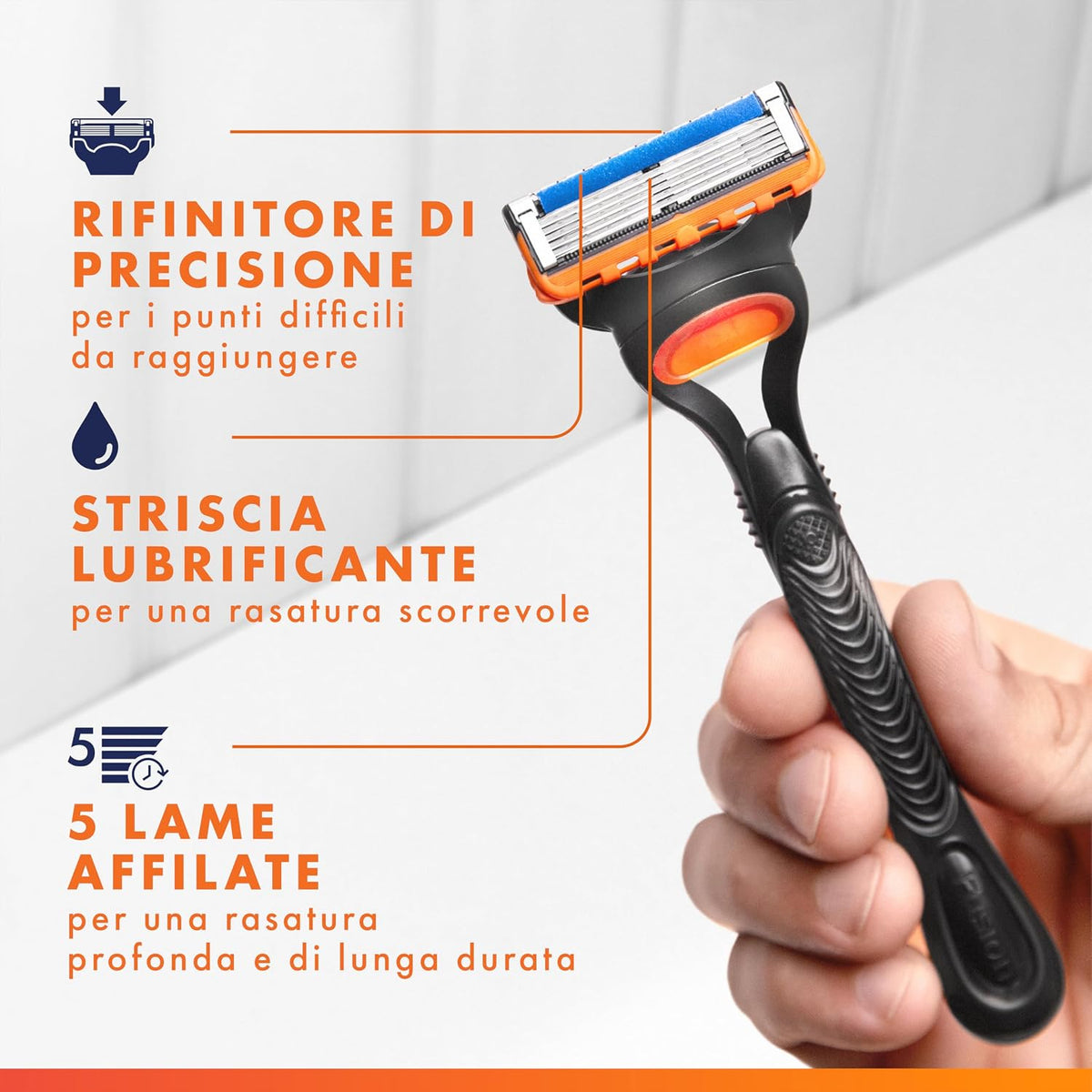 Gillette Fusion5 Lamette di Ricambio Rasoio Uomo Pacco Risparmio 9 Testine – 5 Lame Anti-Attrito e Rifinitore di Precisione