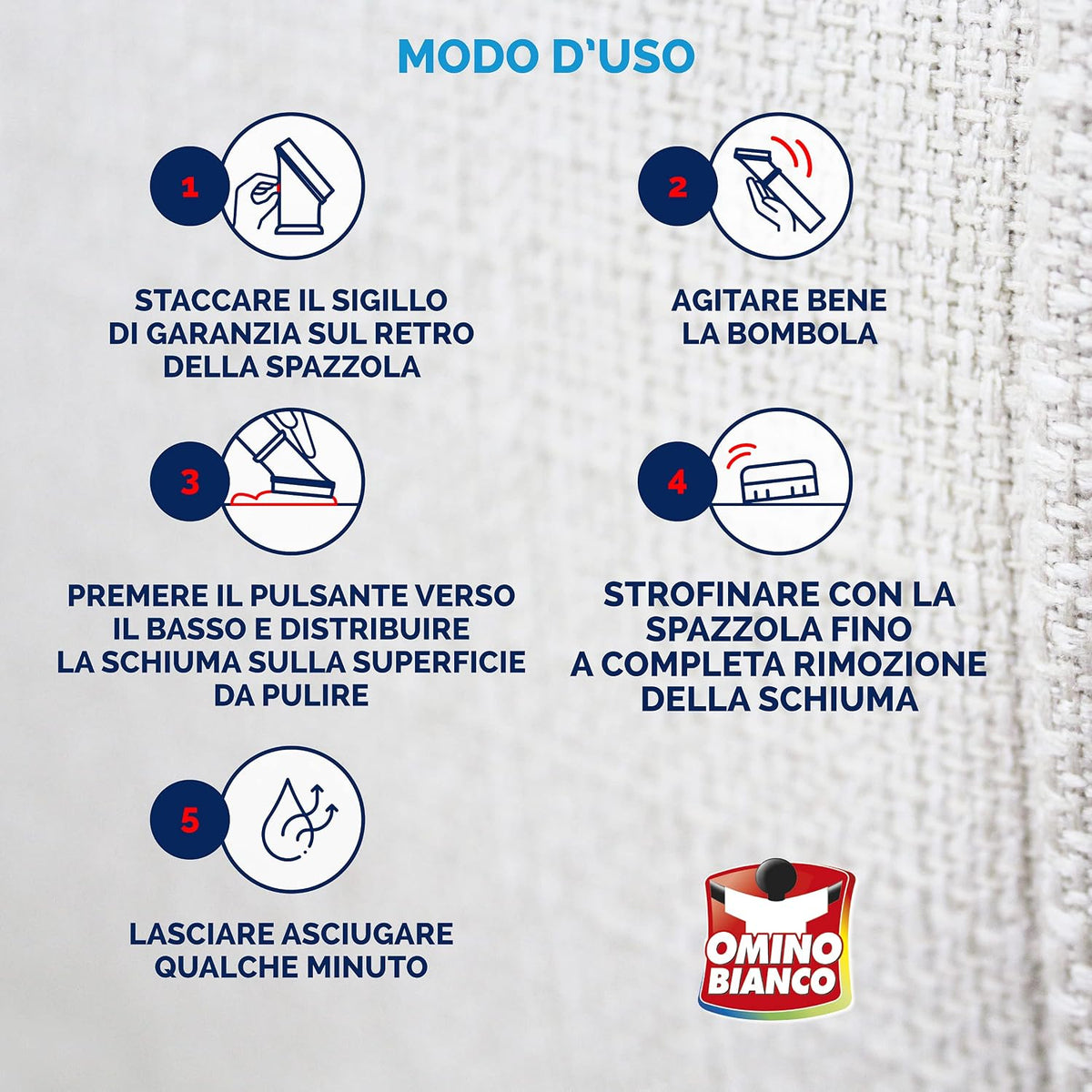 Omino Bianco Tappeti & Sofà 300 ml | Schiuma Detergente Anti-Odore | Elimina Sporco e Odori di Fumo, Cibo e Animali Domestici | Con Spazzola Integrata