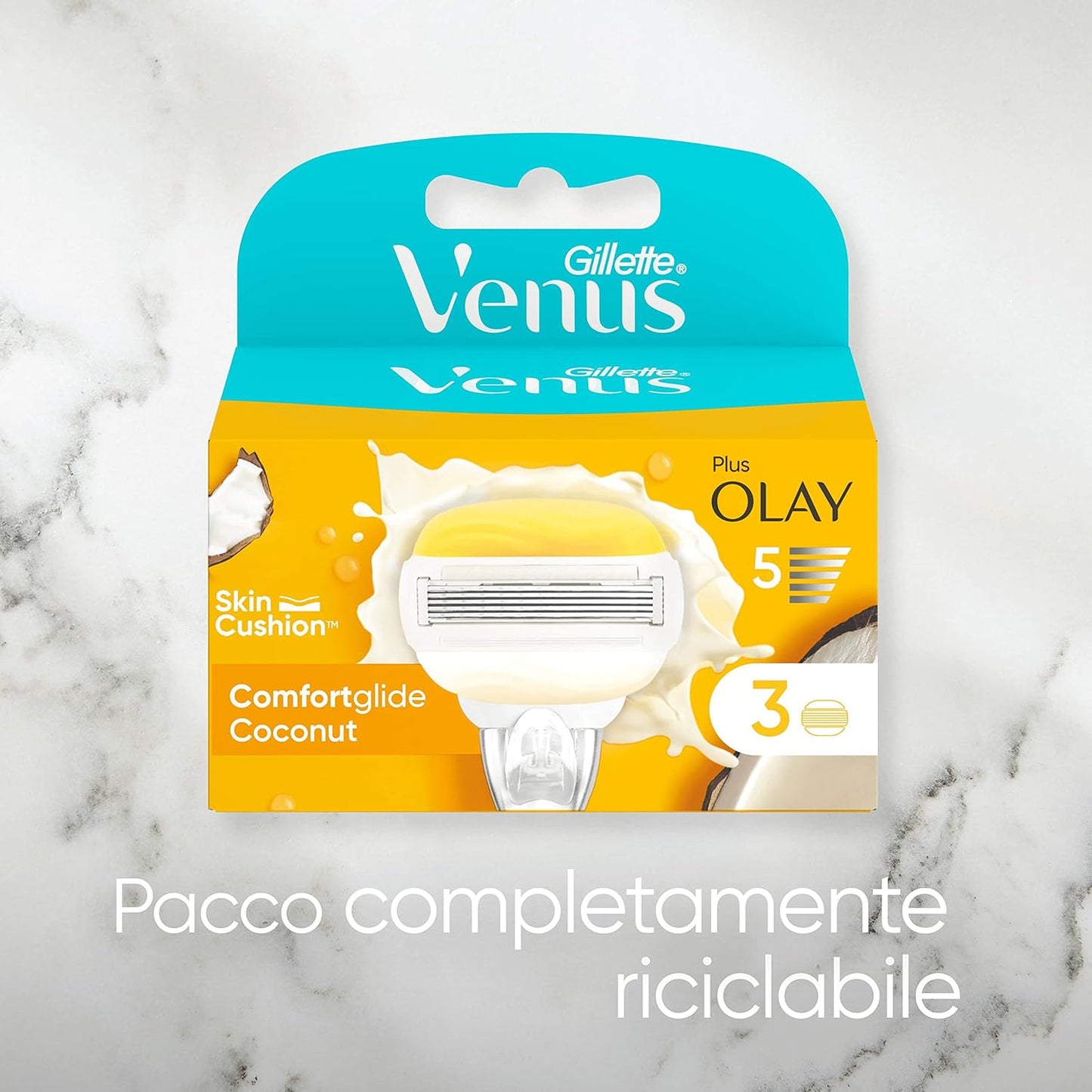 Ricariche Gillette Venus Comfortglide Coconut (3 Lamette) – 5 Lame con Barre Gel Integrate al Profumo di Cocco – Rasatura Idratazione No-Schiuma