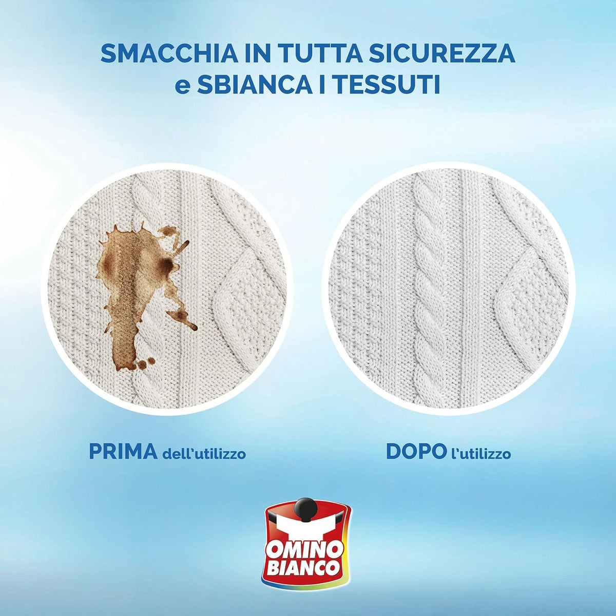 Omino Bianco Sbianca Lana e Delicati | 5 Buste Monodose | Azione Anti-Ingiallimento per Lana, Seta e Lino | Protegge e Rigenera