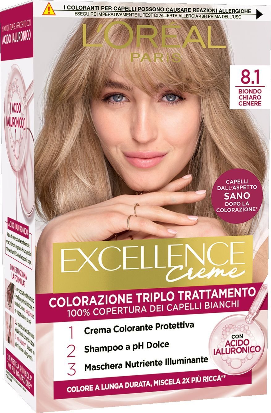 L'Oréal Paris Excellence Crème – Colorazione Permanente Triplo Trattamento con Acido Ialuronico – 100% Copertura Capelli Bianchi