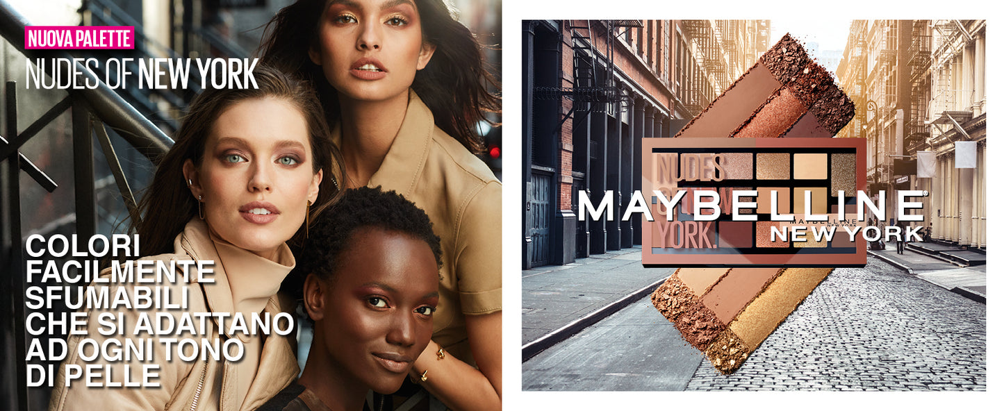 Maybelline New York Palette Ombretti Nudes of New York – 16 Tonalità Universali ad Alta Pigmentazione – Formula Cremosa con Talco Micronizzato Anti-Gessoso (18 g)