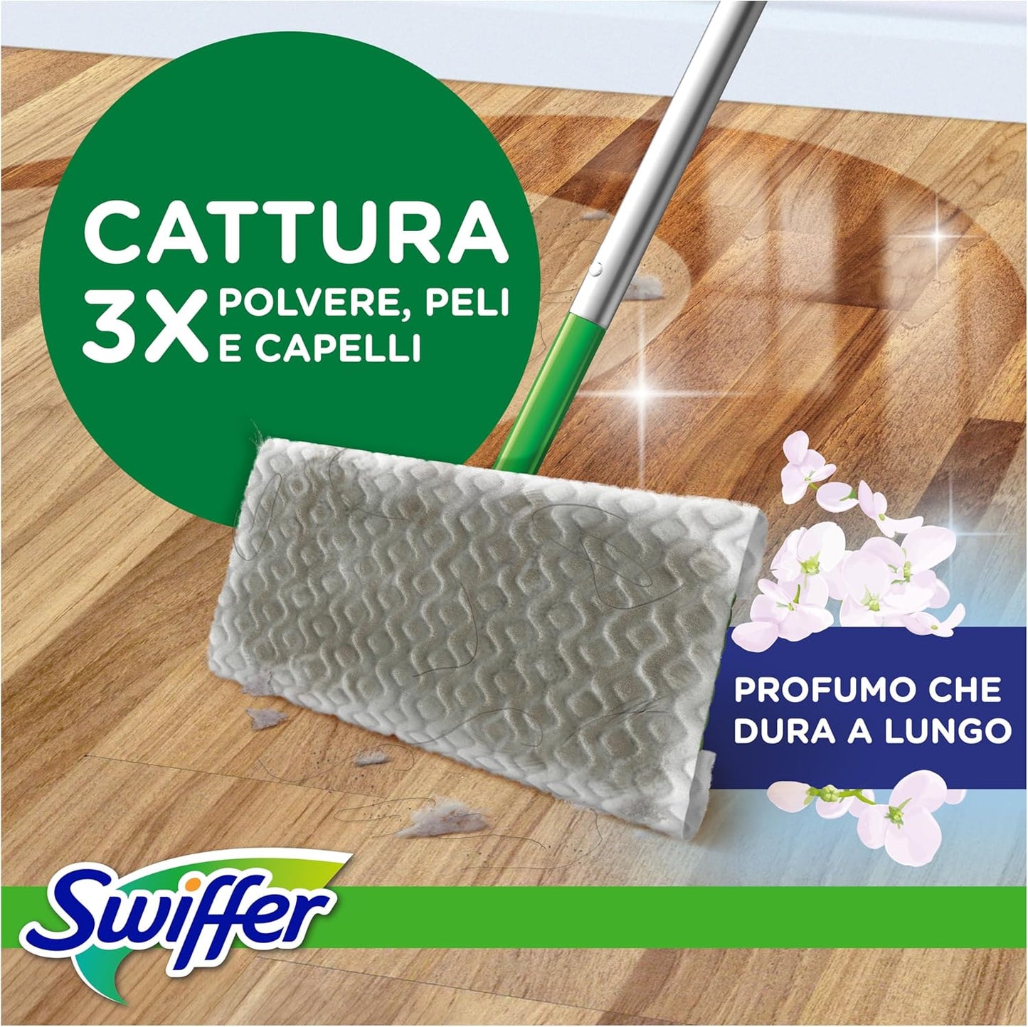 Swiffer Panni Cattura Polvere per Legno con Cera d'Api Trama 3D – Nutre il Parquet e Blocca la Polvere negli Spazi Interdentali delle Venature