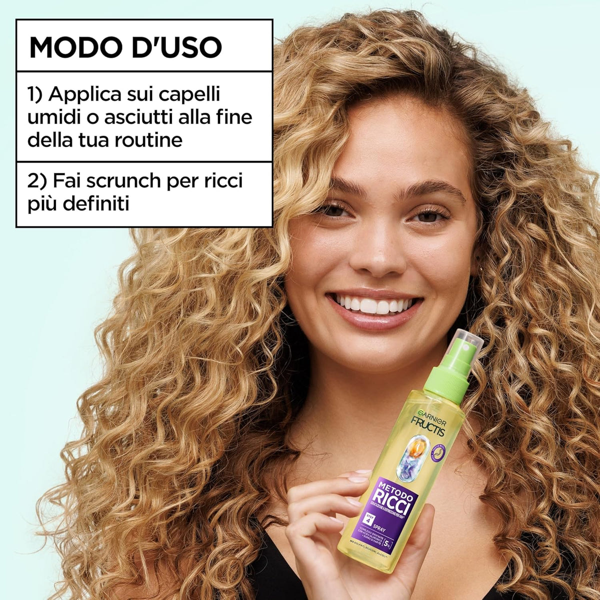 Fructis Metodo Ricci Spray Idratante (150ml) | Con Acido Ialuronico & Burro di Karité | Ravviva Ricci Senza Risciacquo | Zero Siliconi