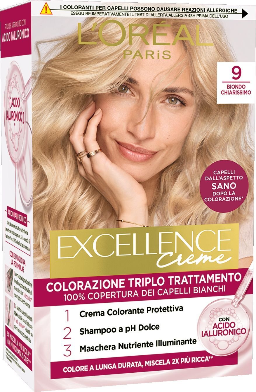 L'Oréal Paris Excellence Crème – Colorazione Permanente Triplo Trattamento con Acido Ialuronico – 100% Copertura Capelli Bianchi