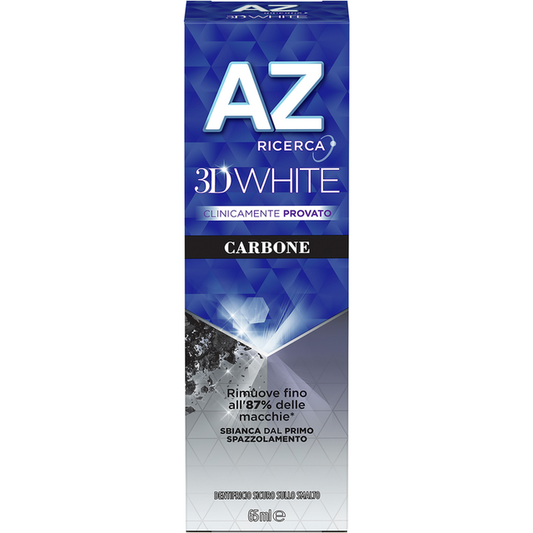 AZ 3D White Carbone Dentifricio Sbiancante 3-in-1 65ml – Rimuove fino all'80% delle Macchie Superficiali e Rinforza lo Smalto