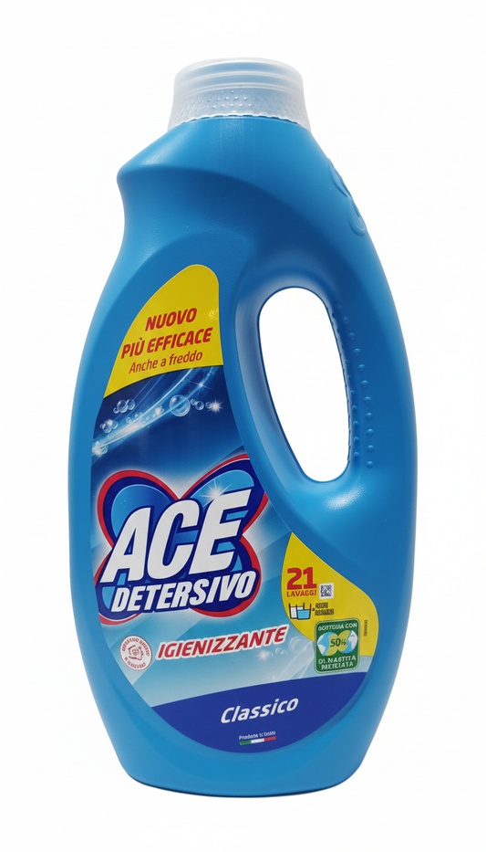 ACE Detersivo Liquido Lavatrice Classico 1050 ml 21 Lavaggi – Tecnologia Smacchiante Attiva e Protezione Fibre Efficace a Basse Temperature