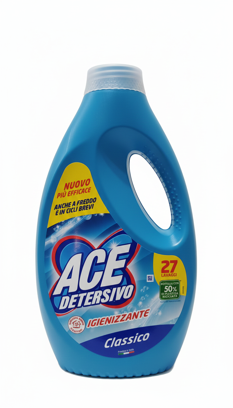 Ace Detersivo Liquido Lavatrice Classico 1350 ml – 27 Lavaggi – Azione Pulito Profondo e Protezione Fibre – Efficace a Basse Temperature