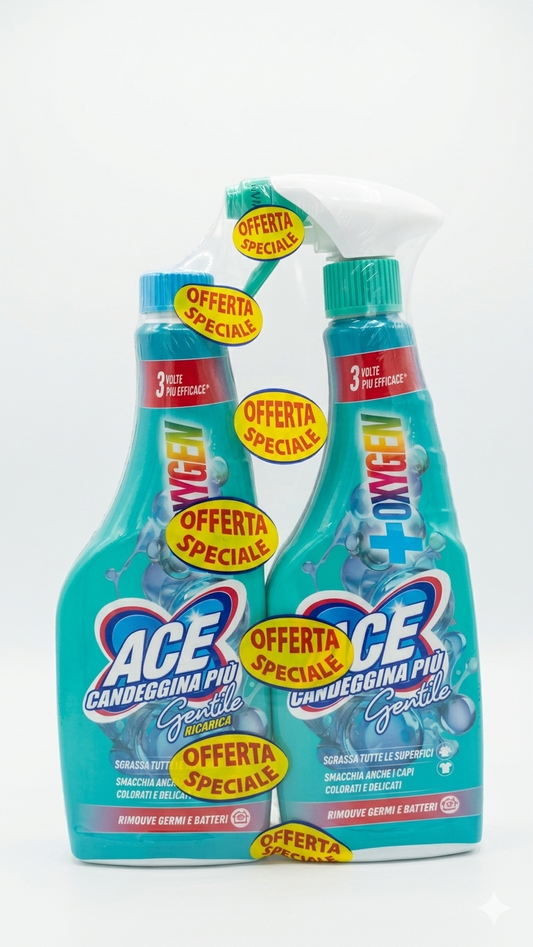 ACE Spray Gentile Oxygen Combo 1.3L | Sgrassante e Smacchiatore Capi Colorati | Igiene Profonda Casa e Bucato con Ossigeno Attivo