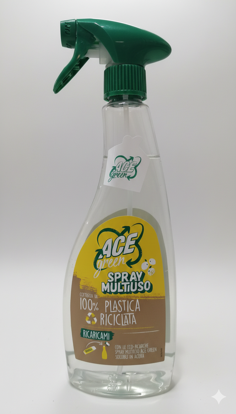 ACE Green Spray Multiuso – Detergente Ecologico per Superfici e Vetri – Flacone 100% Riciclato – Con Tensioattivi Vegetali – 500ml