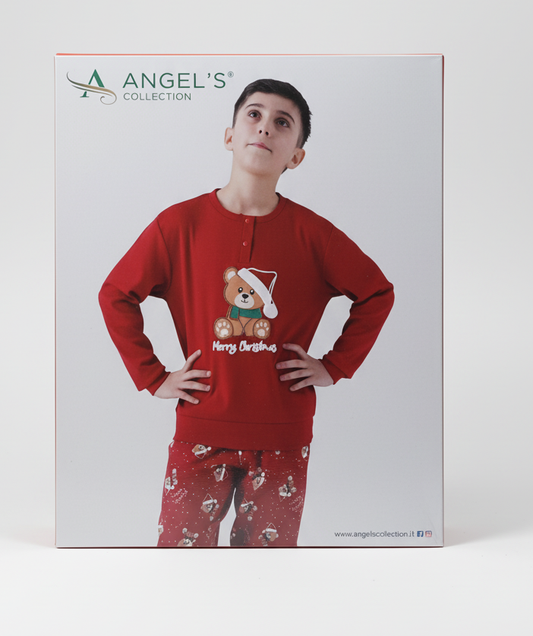 Pigiama Natalizio Bambino Angel's Collection - Rosso "Orsetto Merry Christmas"