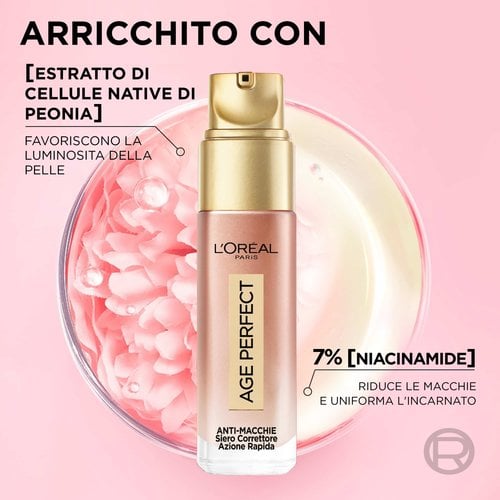 L'Oréal Paris Age Perfect Siero Correttore Anti-Macchie Azione Rapida | 30ml | Niacinamide 7% e Peonia | Per Viso Collo e Mani