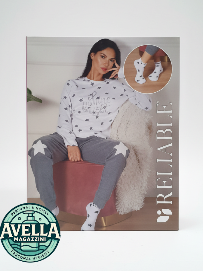 Reliable Pigiama Donna Margot | Caldo Cotone, con Calzini Inclusi, Fantasia Stelle