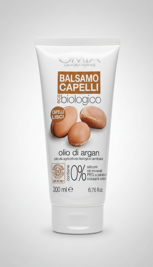 Omia Balsamo Capelli Olio di Argan Bio 200 ml, nutriente e lisciante per capelli secchi, crespi e delicati.