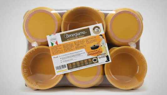 Benegiamo Set 6 Tegamini in Terracotta Gialla Ø 14cm | Casseruoline Monoporzione "Cucina della Nonna" per Zuppe, Legumi e Gratin | Ceramica Artigianale per Cottura Lenta e Servizio in Tavola