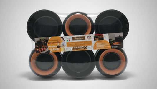 Benegiamo Set 6 Tegamini in Terracotta Nera Ø 15cm | Casseruoline Monoporzione Modern-Style per Gnocchi e Gratin | Tradizione Artigianale Italiana "Cucina della Nonna" | Design Elegante e Rustico