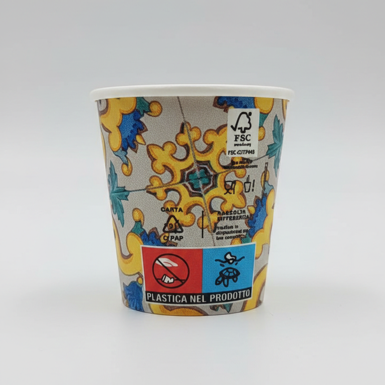 Dealo Bicchierini Caffè in Carta Fantasia Maiolica Gialla Art. 4805 – 50 Pezzi da 75ml – Monouso Resistente per Espresso e Bevande Calde