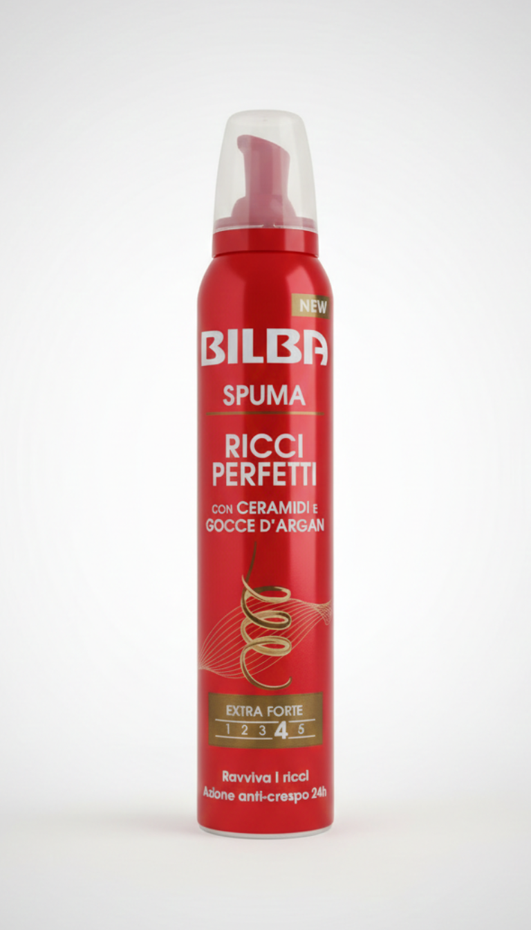 BILBA Spuma Ricci Perfetti 200ml | Mousse Modellante Extra Forte | Con Olio d'Argan e Ceramidi | Anti-Crespo 24H
