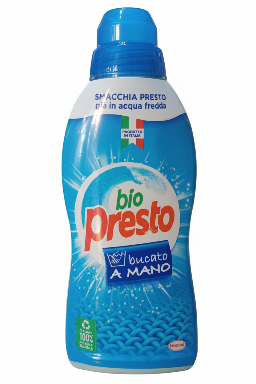 Bio Presto Bucato a Mano 750ml | Smacchia Presto in Acqua Fredda | Efficace su Bianchi e Colorati | Flacone 100% Riciclato
