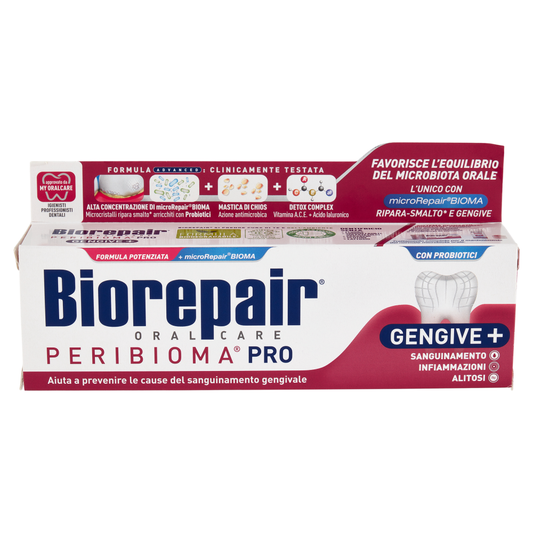 Biorepair Peribioma Pro Gengive+ 75ml – Dentifricio Urto con microRepair®BIOMA e Probiotici – Anti-Sanguinamento e Alitosi